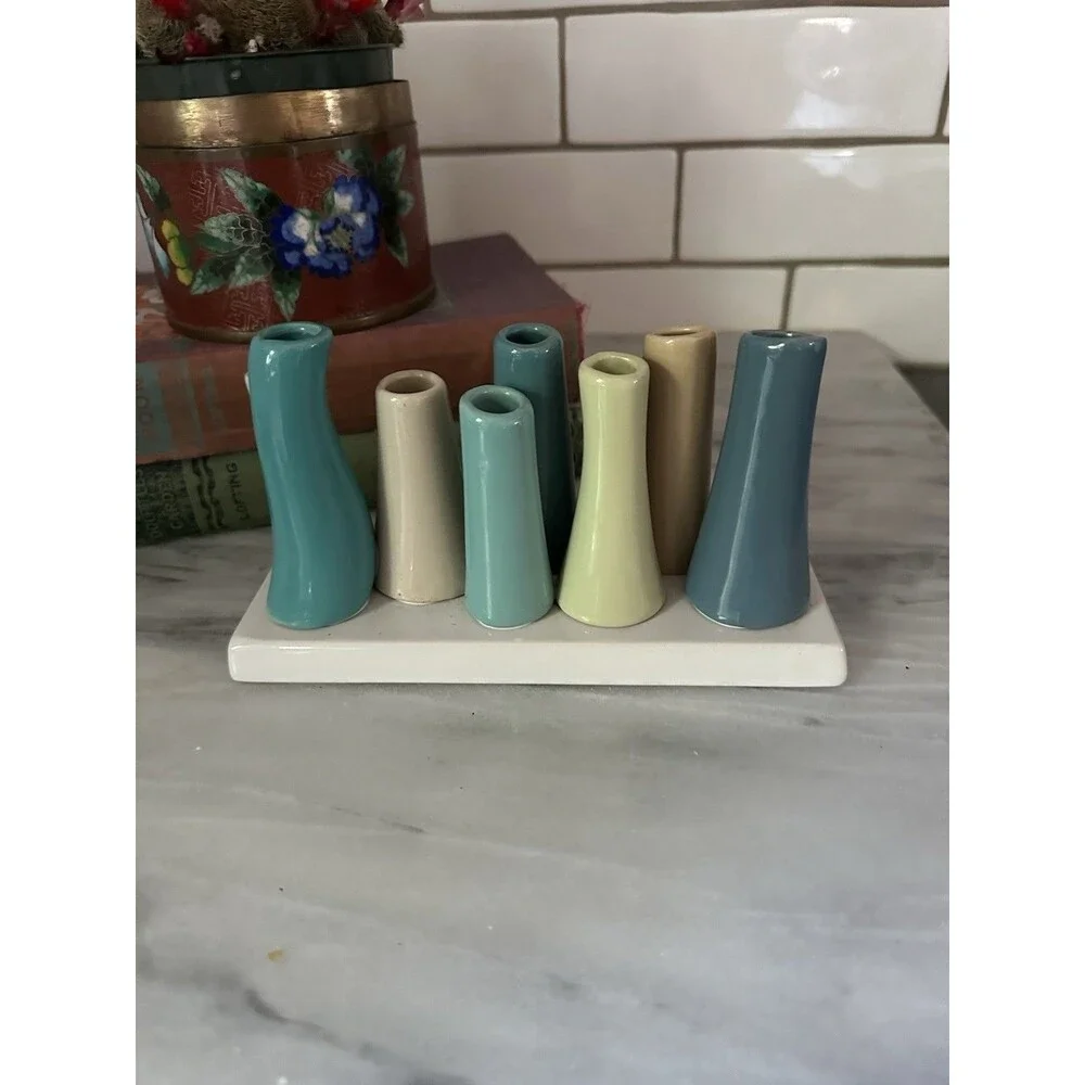 Chive Ceramic Studio Pooley Vase Flower Bud Vase With 8 Tube Shapes Multicolor